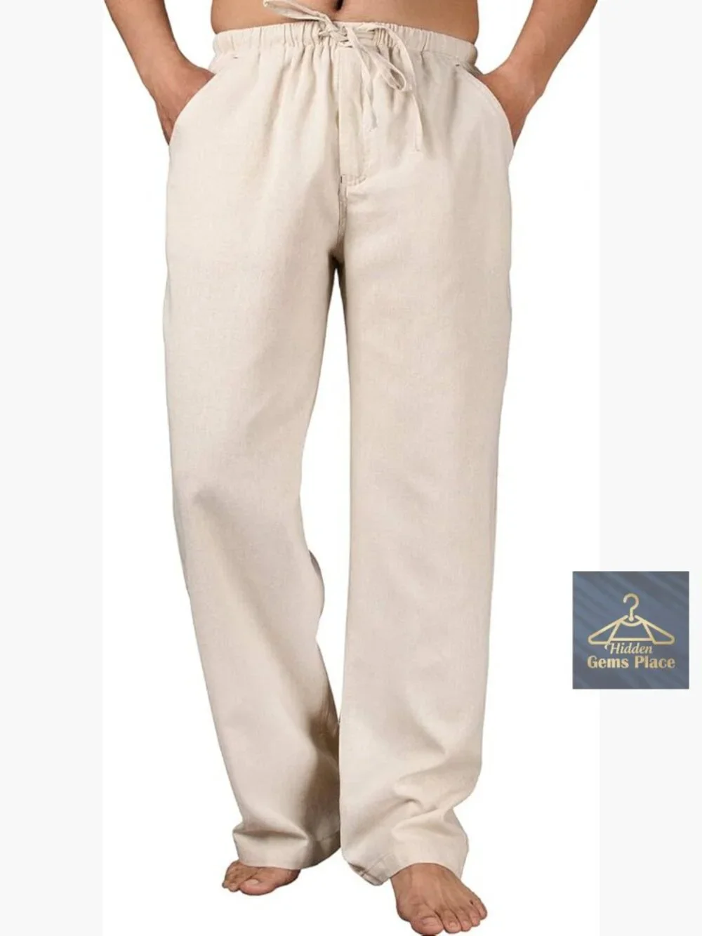 Mens Casual Elastic Waist Drawstring Pants Cotton Linen Baggy Lounge Beach